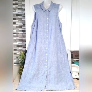 Tommy Bahama Women's Two Palms 100% Linen Midi Shirt Dress Size L